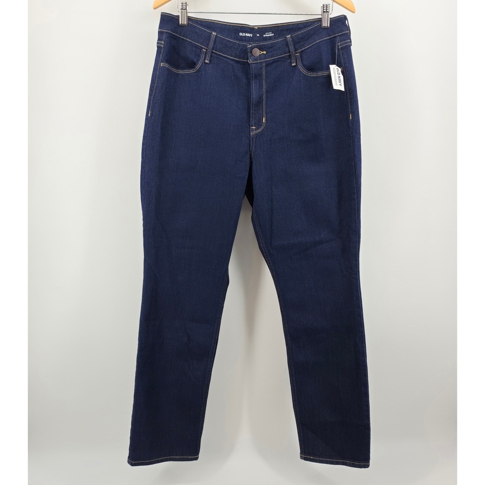 Old Navy High-Rise Straight Jeans Dark Wash Denim Women's Size 14 NWT - Picture 1 of 13